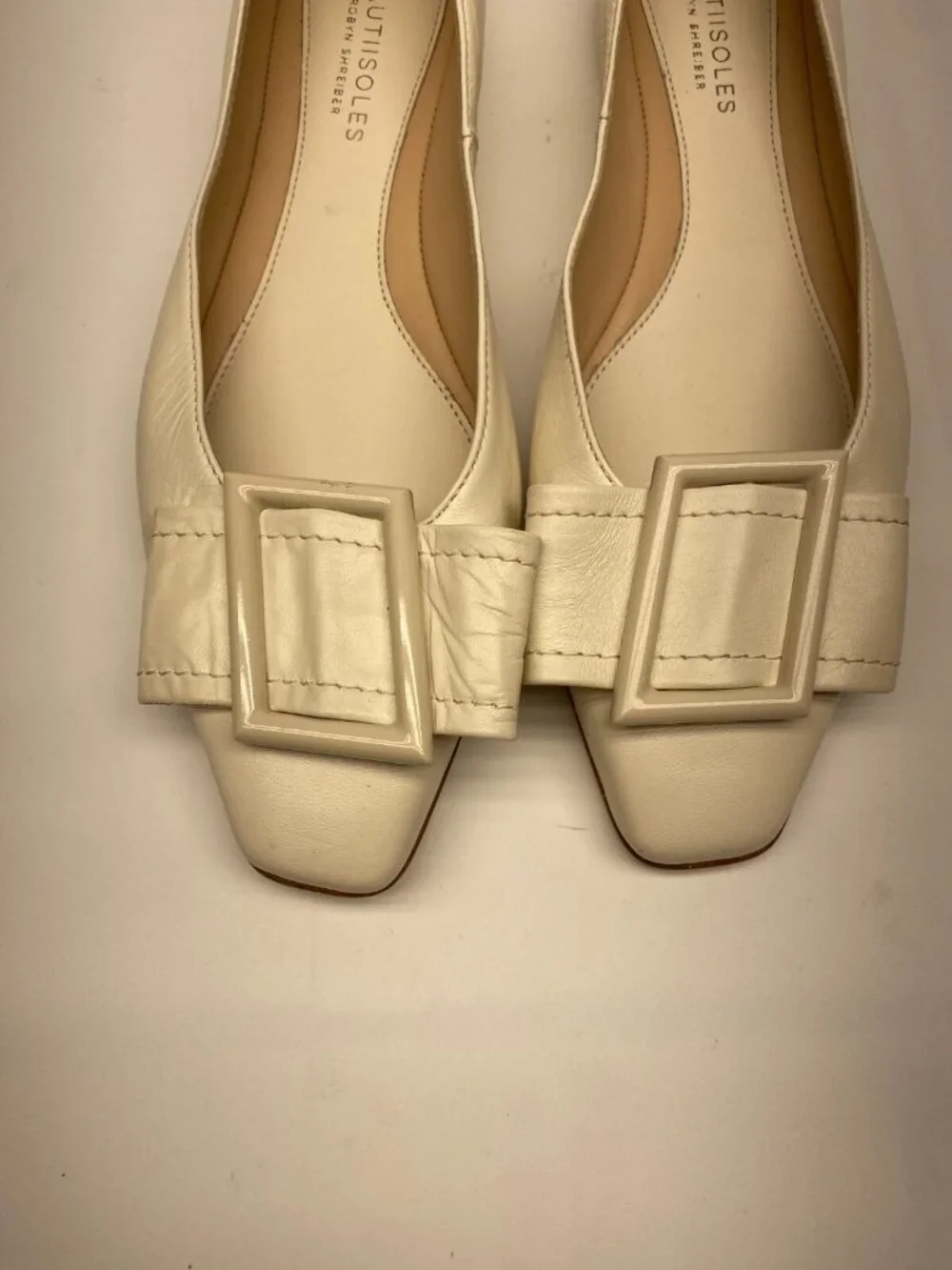 BEAUTIISOLES Women Blair Beige Leather Flat Sz 9.5